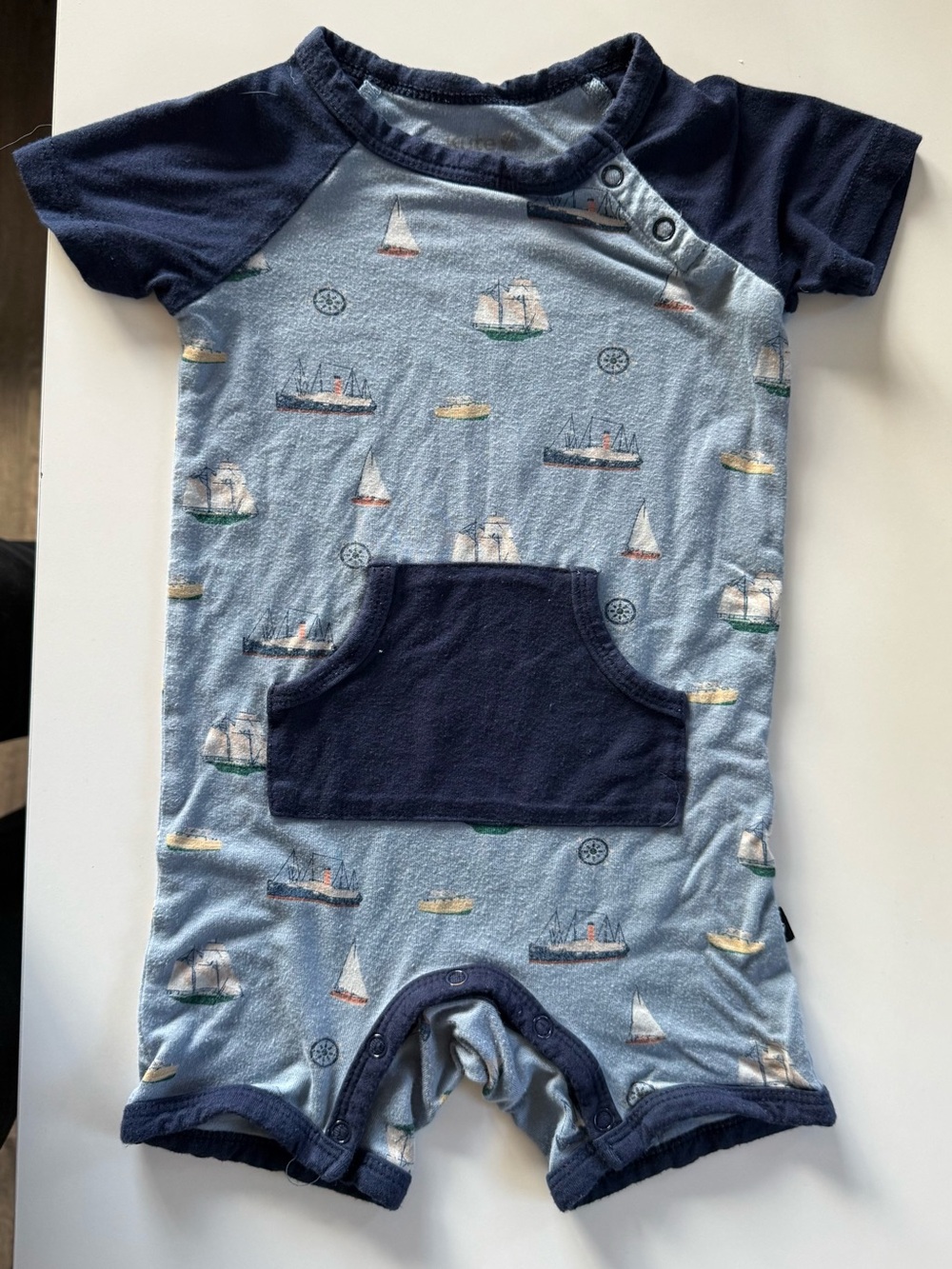 Kyte Baby 12-18 Months Romper in Light Blue with Navy Trim